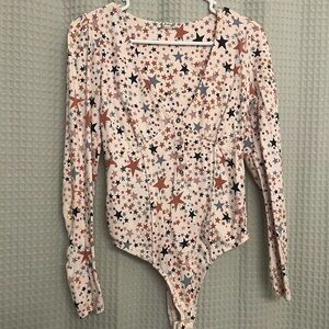 Free People Star Patterned Long Sleeve Bodysuit